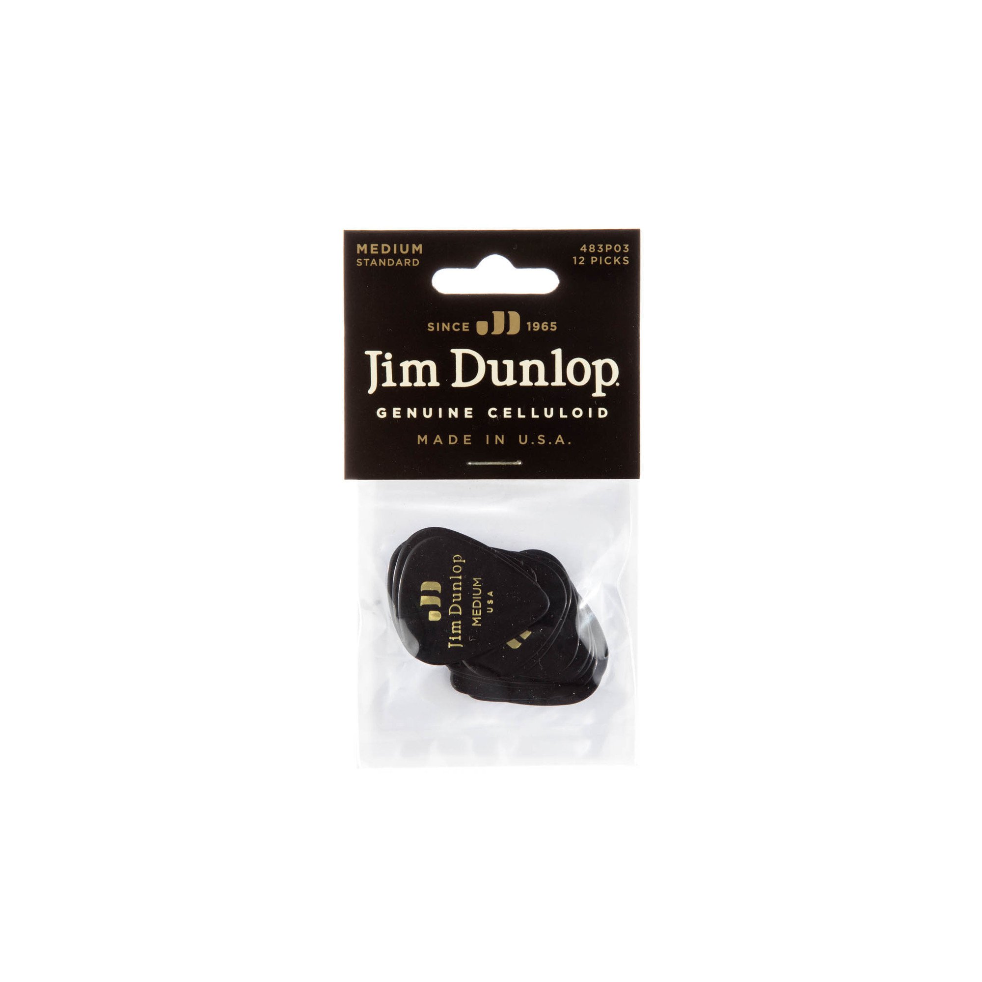Dunlop 483P03MD Celluloid Black Classics-12 stk.